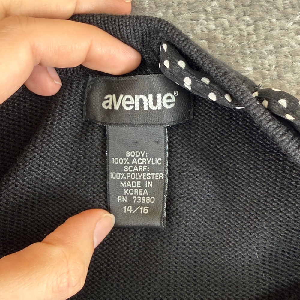 Avenue Long Sleeve Shirt Blouse Black Bow Womens 14 16 Scoop Neck Work Business - Picture 4 of 5